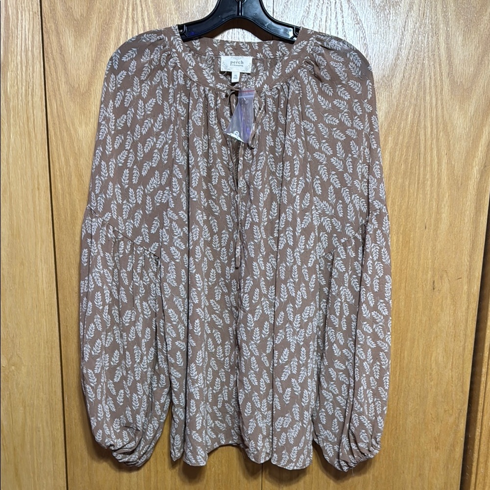 Perch Brown Leaf Print Women's Top